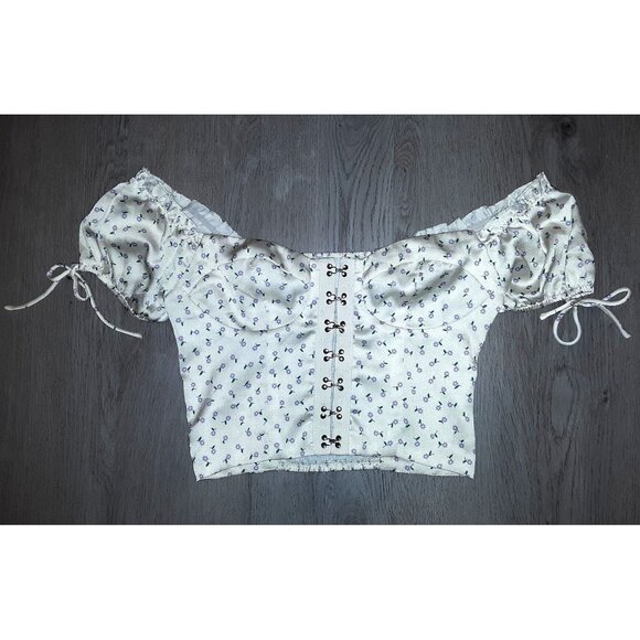 Lot of Princess Polly Yellow Floral Print Cropped Corset Tops Size 4 Puff Sleeve - Picture 5 of 9